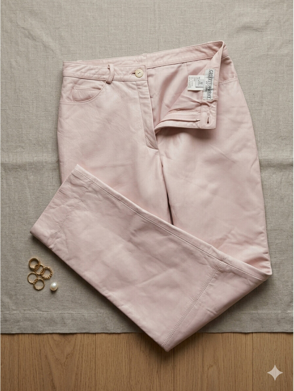 Griffith Gray for St. John Leather Pants Size 12 Made in Italy Pink AS IS Flaws